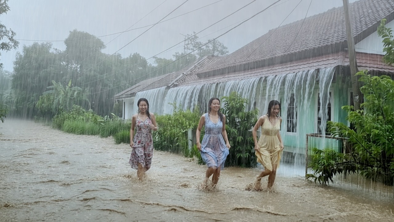 When a Rainstorm Hits the Quiet Green Village | Rain Sounds For Sleeping and Relax