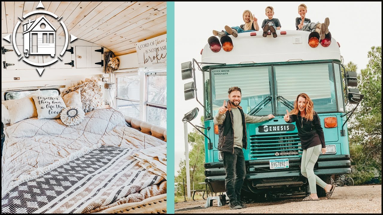 Family of 5 Living in SCHOOL BUS Tiny Home w/ Mobile Salon