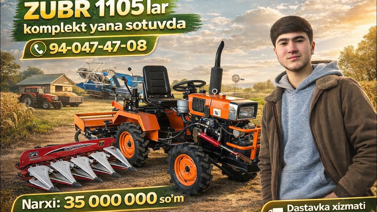 Mini traktorlarimiz dan zubr 1105 lar kamplekt xolda yana sotuvda! 