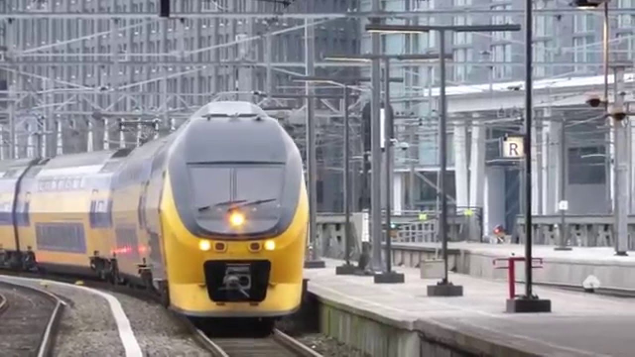 Dutch Passenger Trains in Central Amsterdam.
