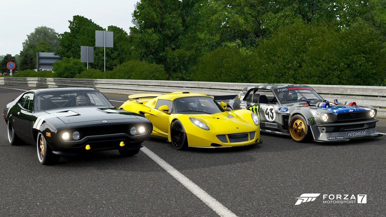 Forza 7 Drag race: F&F Plymouth GTX vs Hennesey Venom GT vs Ford Hoonicorn Mustang V2 (REMATCH)