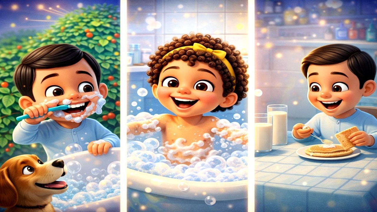 Here We Go Round The Mulberry Bush | Morning Routine Song for Kids | Classic Nursery Rhyme
