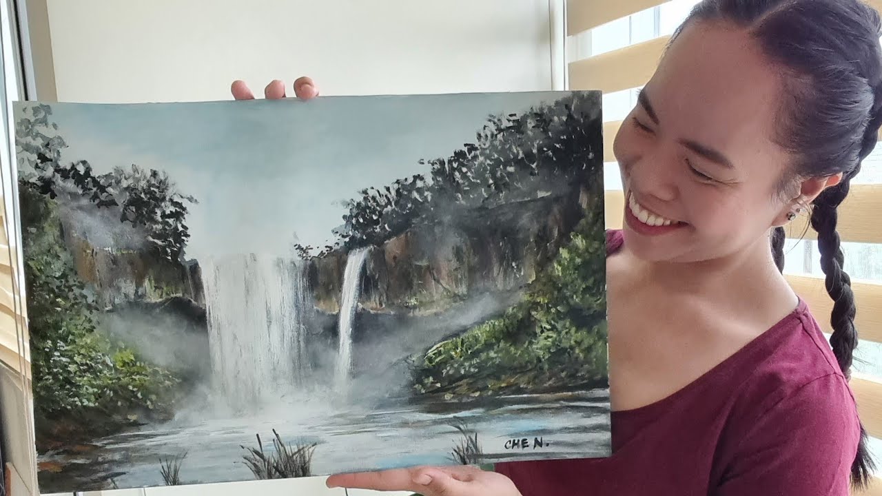 Relaxing Waterfall Acrylic Painting Tutorial by Cheryl Navarro