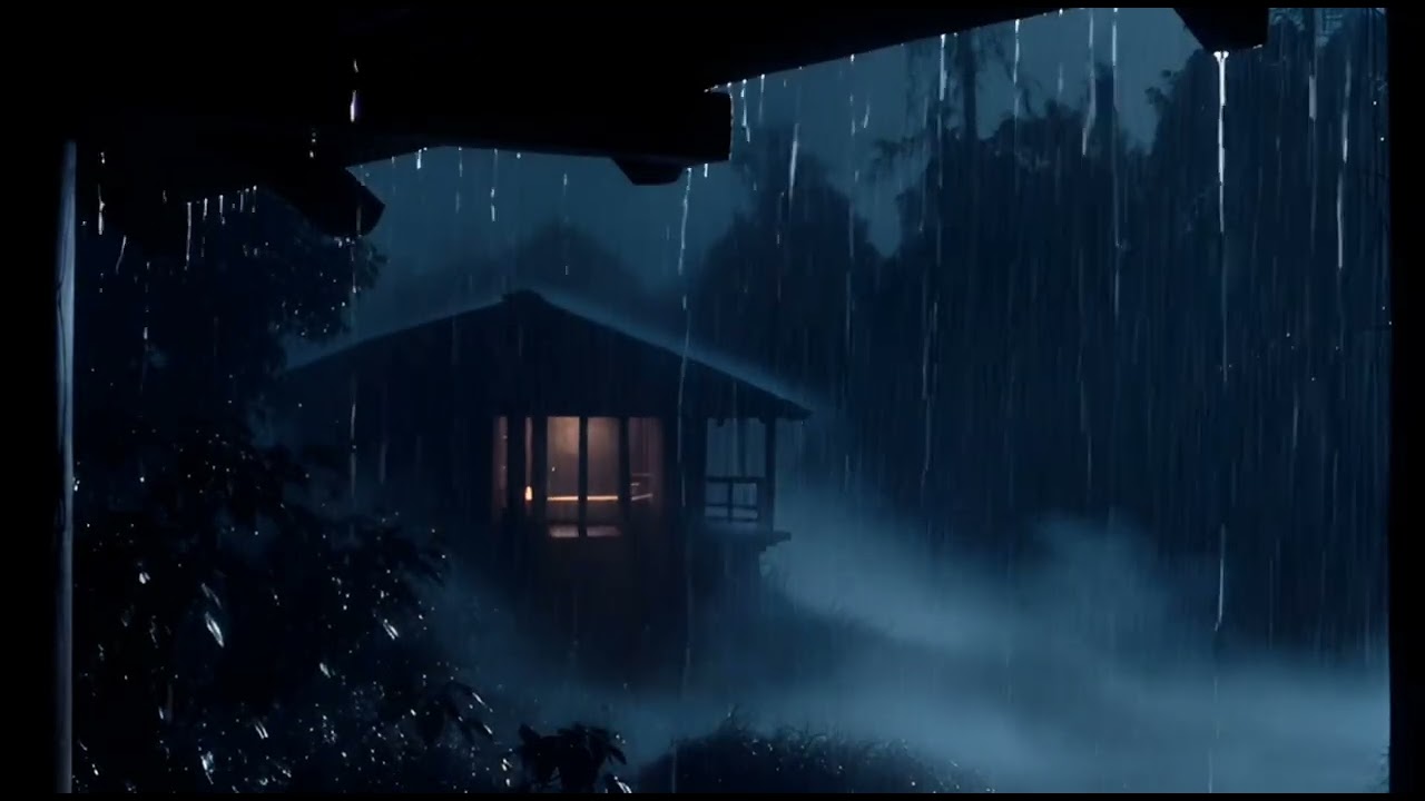 1 Hour Heavy Rain in Forest Cabin | No Music