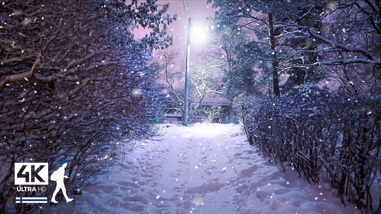 Nocturnal Slumber • Night Walk in Heavy Snowfall • Helsinki, Finland - Slow TV 4K