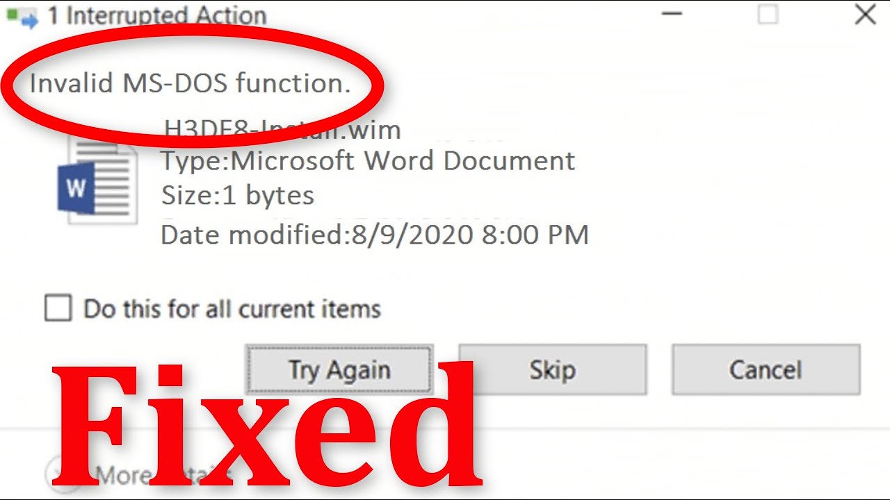 How To Fix Invalid MS - DOS Function While Copying Or Deleting Files - Windows 10/8/7/8.1