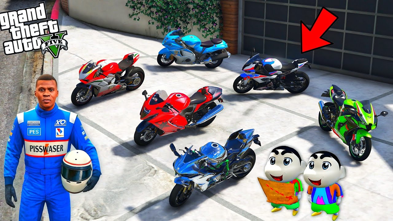 Gta 5 Franklin & Shinchan Stealing Super Bikes in Los Santos | Gta 5 Gameplay