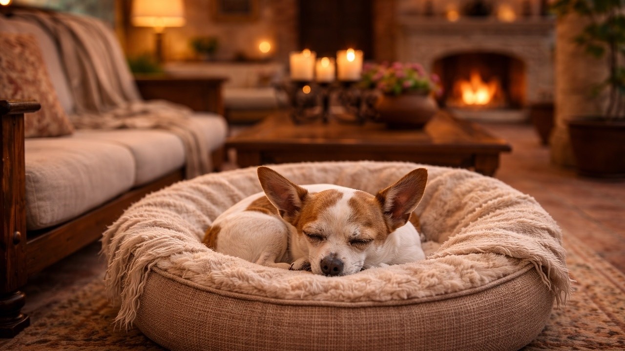 Relaxing Living Room Ambience  Sleeping Chihuahua on Couch  Cozy Home
