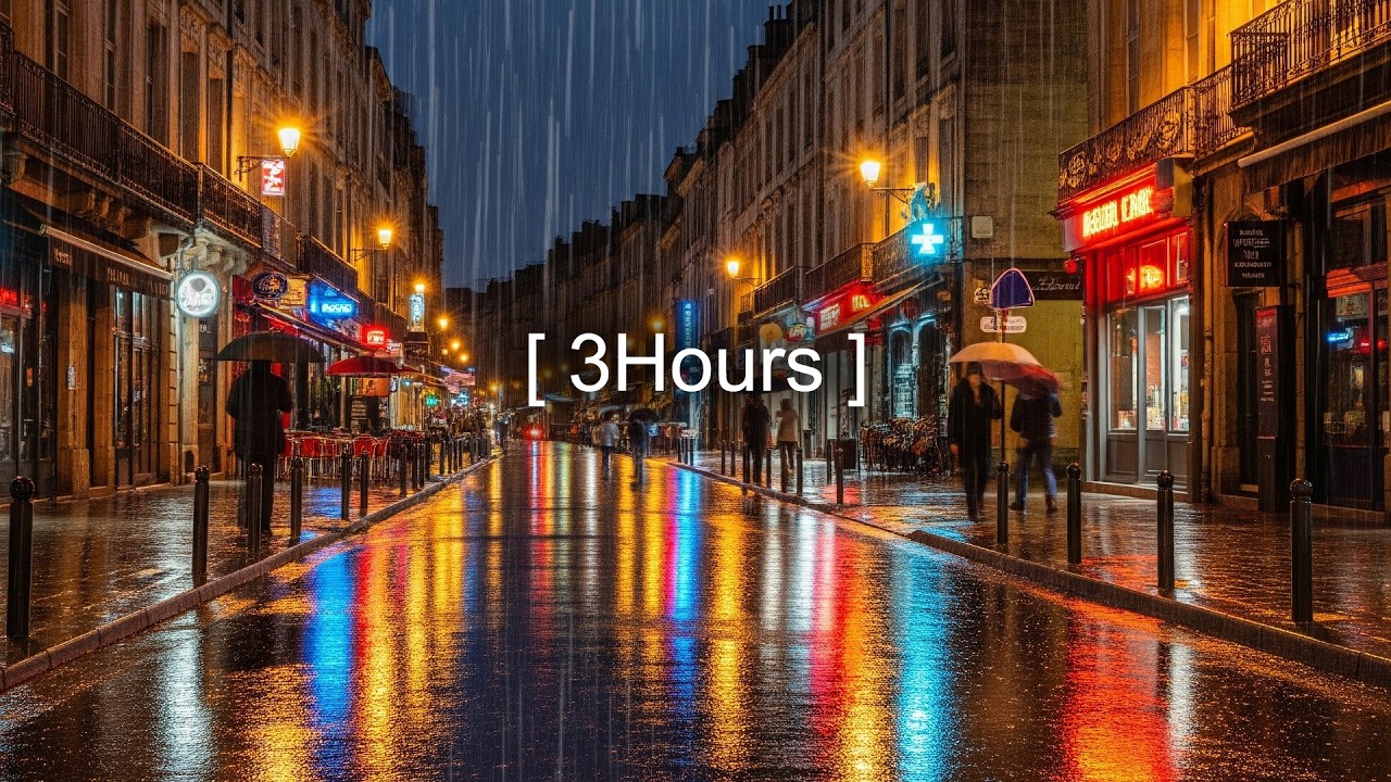 [ 3hours ] Night Rain Walk Bordeaux 4k France ASMR Rain sounds for sleeping