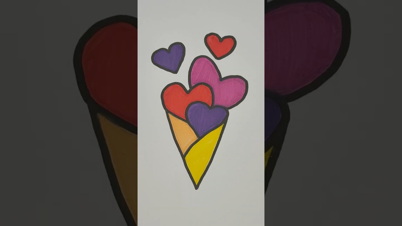 Cute Heart Ice Cream Drawing | Satisfying Coloring 🍦❤️🎨 