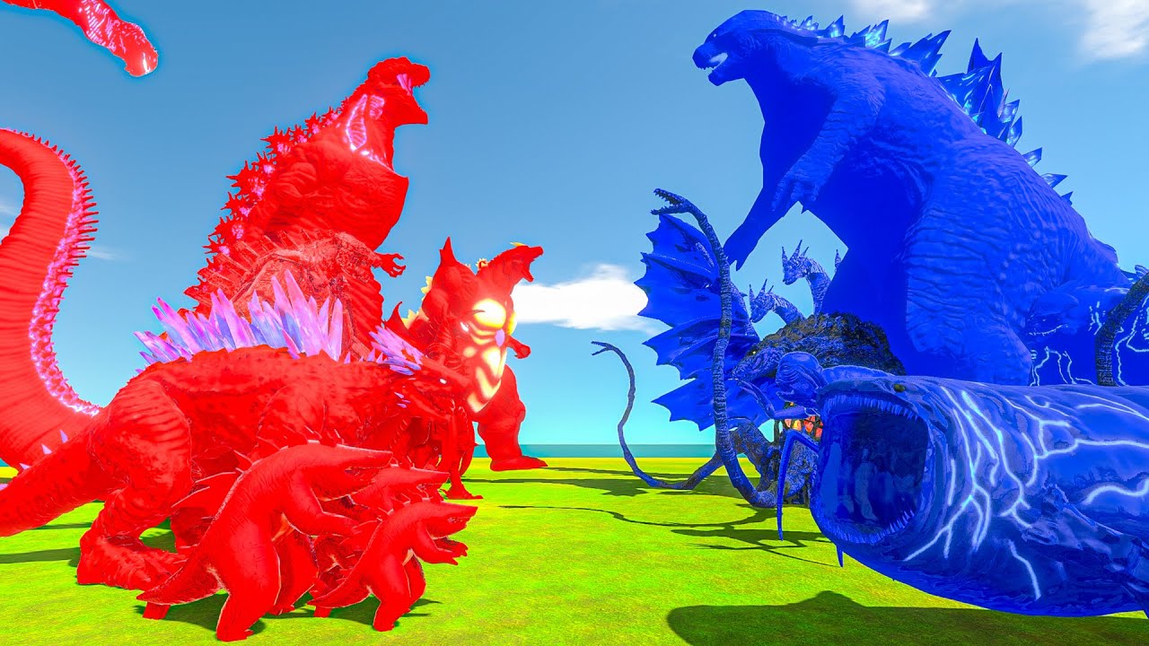Red Shin Godzilla Team vs Blue Godzilla Team - Animal Revolt Battle Simulator