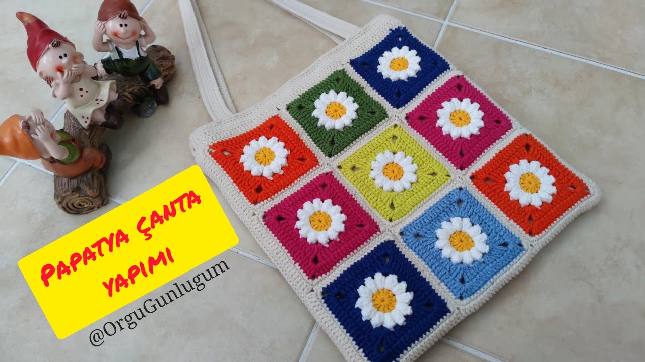 PAPATYA ÇANTA YAPIMI 🌼Crochet Daisy Pattern tote bag🌼 Crochet bags🌼Flower knitted bağ🌼 Handmade bag