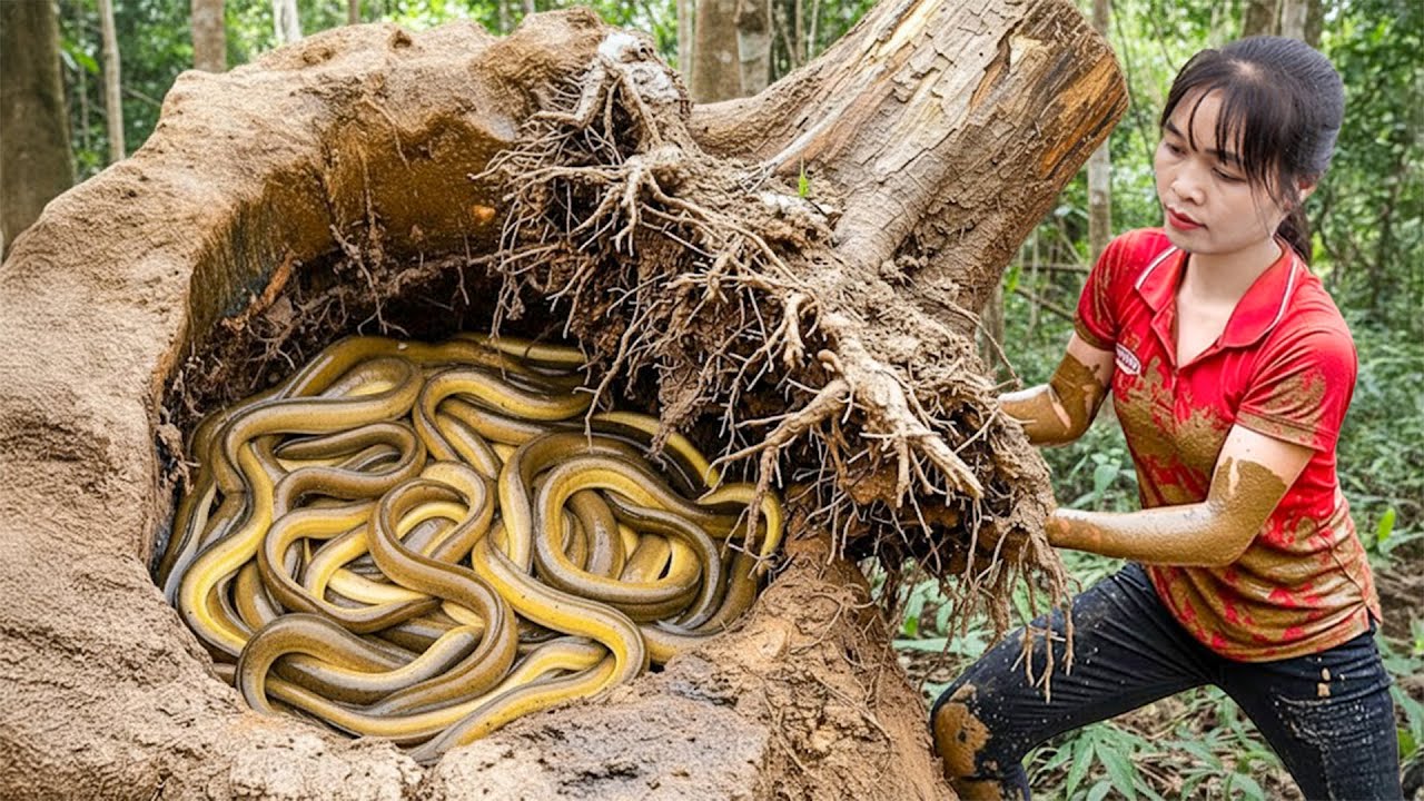 M&atilde;e Solteira Captura V&aacute;rias Enguias Gigantes no Campo e Leva ao Mercado &ndash; T&eacute;cnica Primitiva