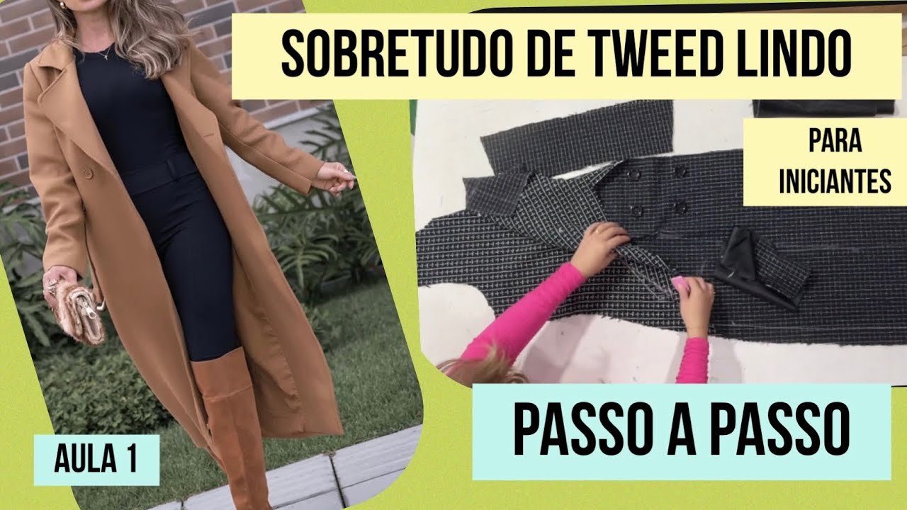 CORTE E COSTURA DE SOBRETUDO DE TWEED LINDO E FÁCIL PARTE 1 #passoapasso #costura #costurando