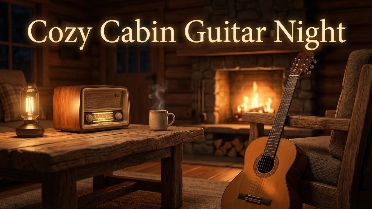 Warm Cabin Fireplace Ambience | Soft Acoustic Guitar for Study, Relax & Sleep