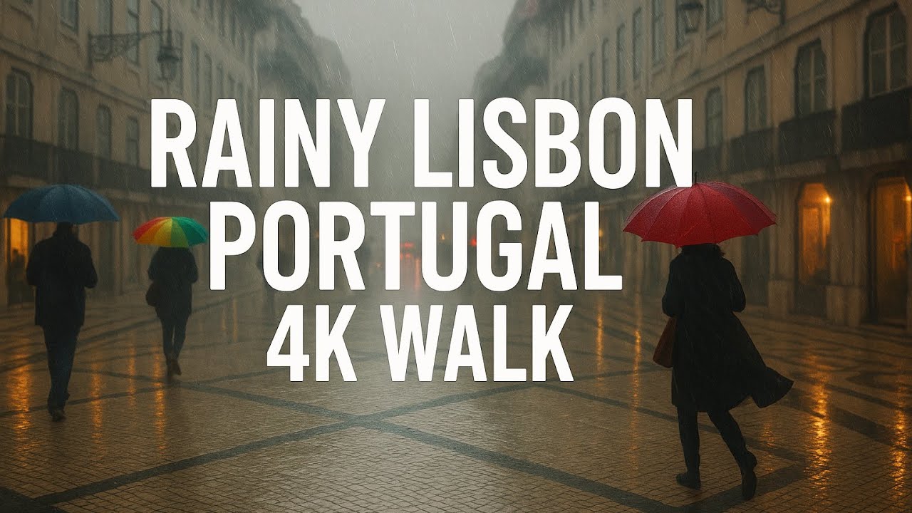 Lisbon Winter Rain Walk 4K – Grey Skies, Heavy Showers & Authentic Cold-Weather Ambience