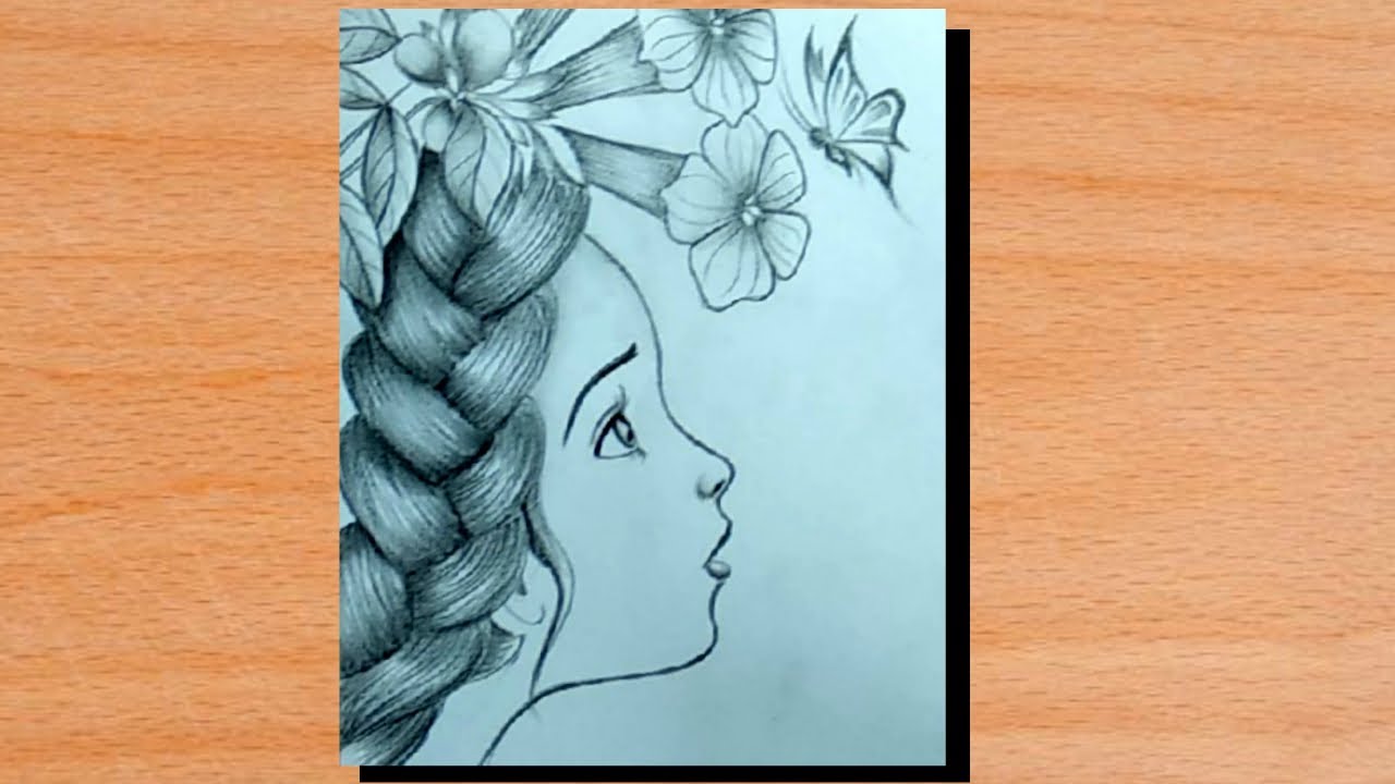 Cool Pencil Drawing Girl Hairstyles Flower Butterfly Easy