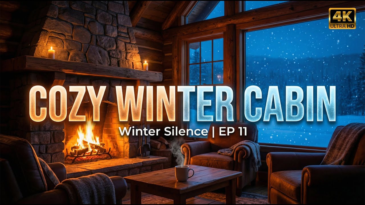 Winter Silence | EP 11 – Inside a Snow Cabin ❄️ Fireplace Ambience | 4K Ultra HD