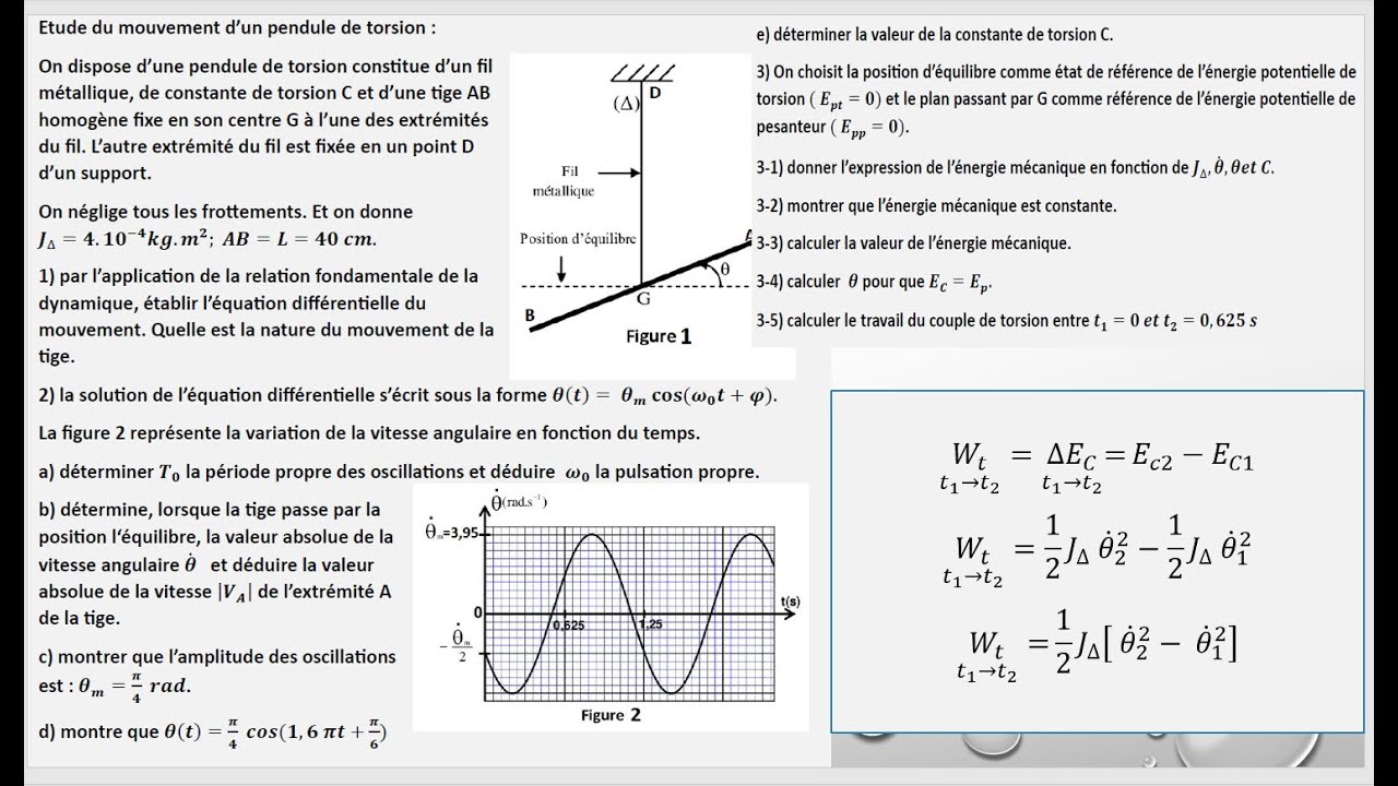 Exercice de mécanique 2 bac Etude du mouvement d’un pendule de torsion :