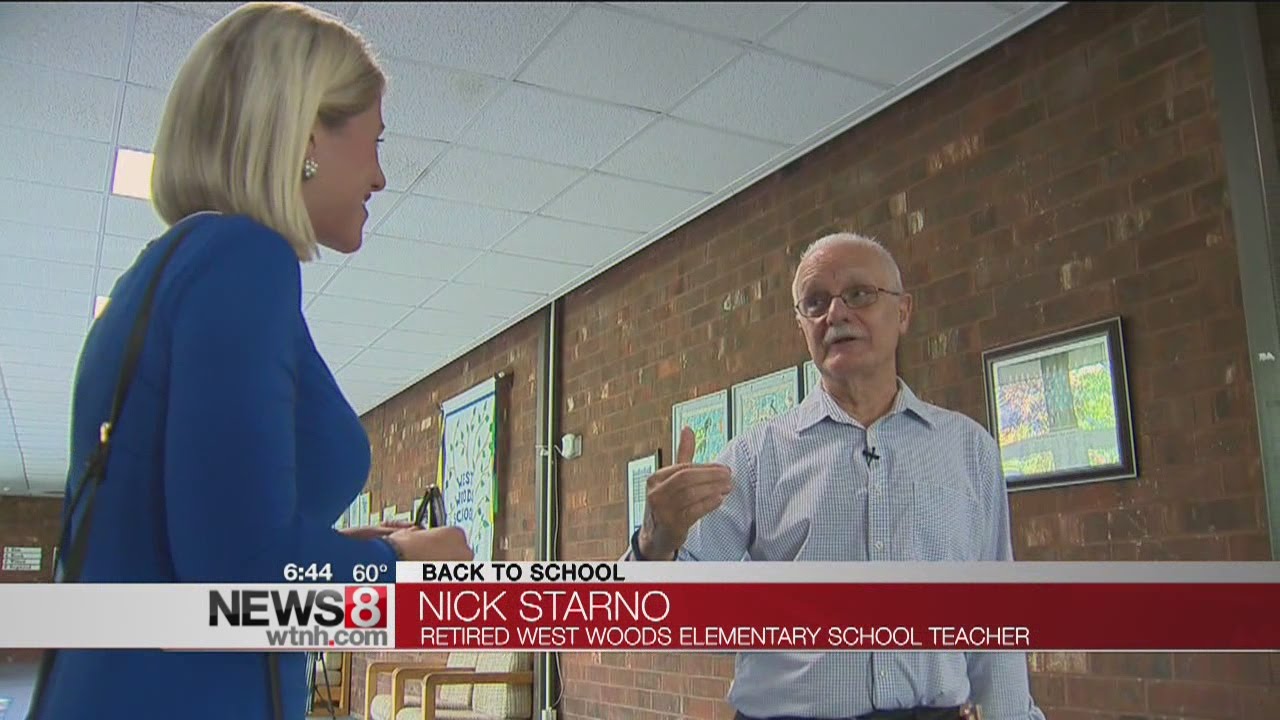Laura Hutchinson visits her second grade teacher at West Woods Elementary School