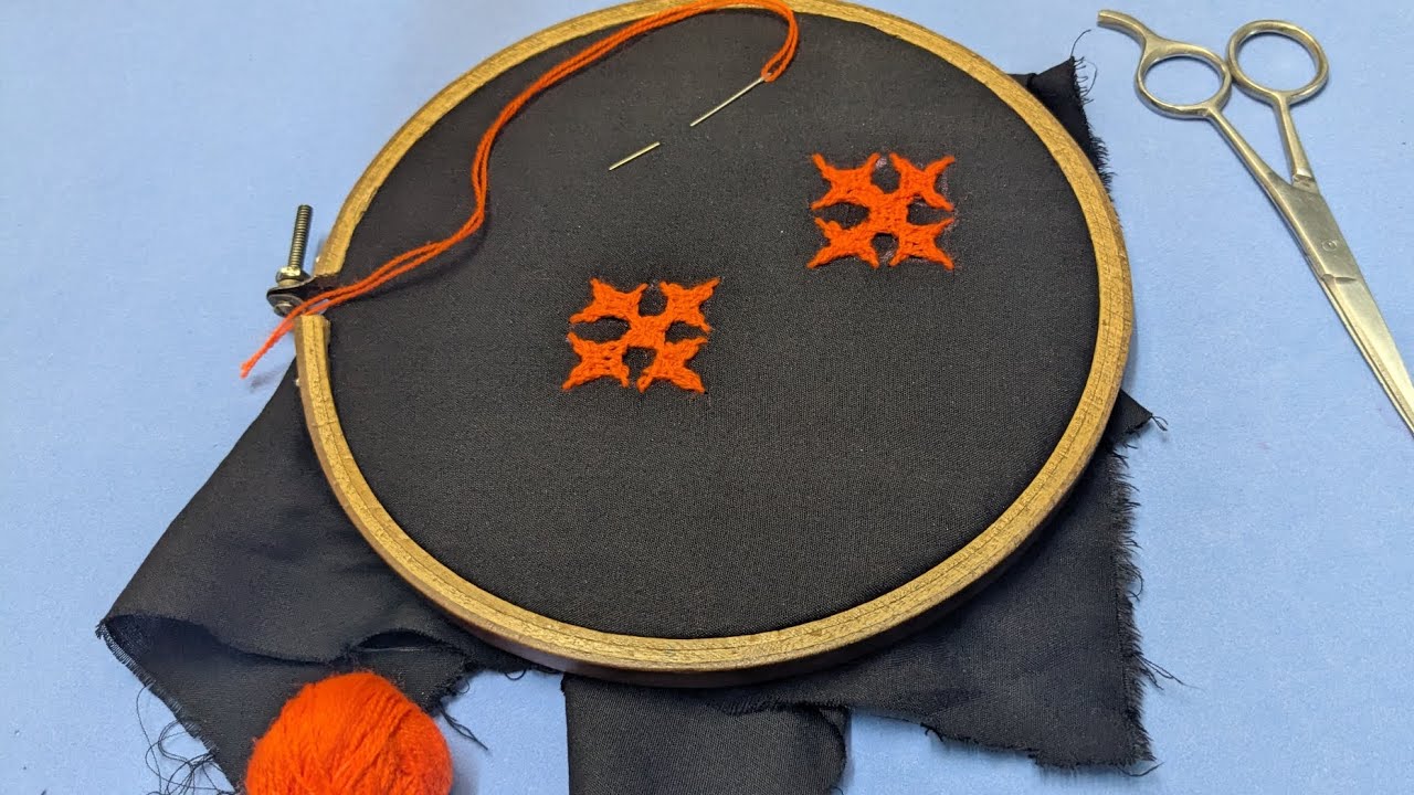 Sindhi stitch floral embroidery in orange color, learn in easy steps | Mishi Arts 