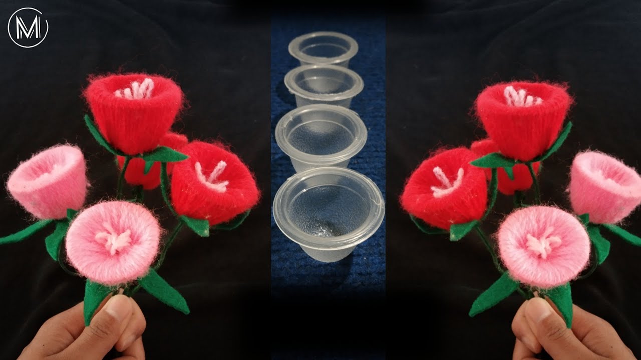 Bunga dari Cup Jelly dan benang wol | flowers from a jelly cup