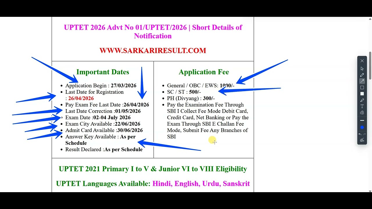 UPTET 2026 Complete Details | Age Limit, Eligibility, Last Date, Exam Date | Sarkari Result