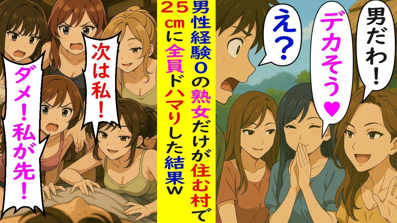 【AI漫画】男性経験0の熟女だけが住む村で→25cmに全員ドハマりした結果ｗｗｗ【ラブコメ】
