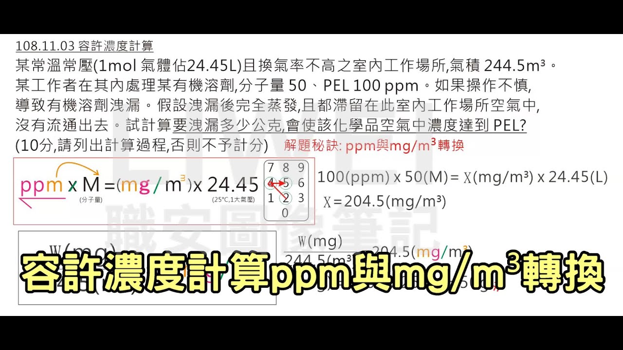 容許濃度計算ppm與mg/m3轉換｜liwei職安圖像記憶筆記