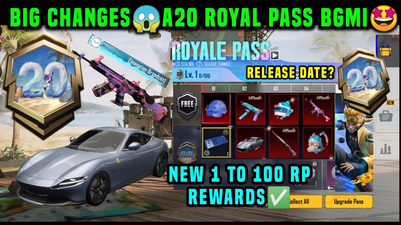 BGMI A20 ROYAL PASS REWARDS / A20 ROYAL PASS 1 TO 100 RP REWARDS / BGMI NEW ROYALE PASS KAB AAYEGA
