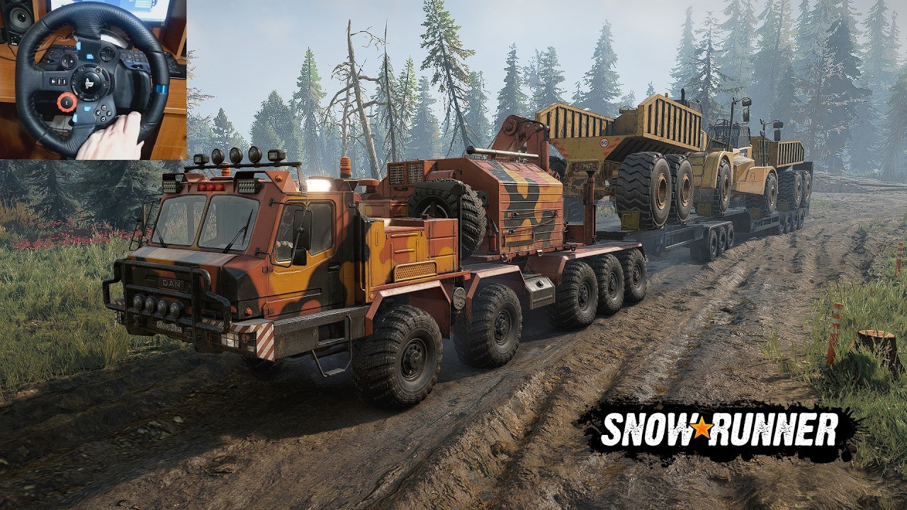 DAN 96400X Hauling Two Giant Caterpillar 745C Trucks Through Deep Mud | SnowRunner | Logitech G29