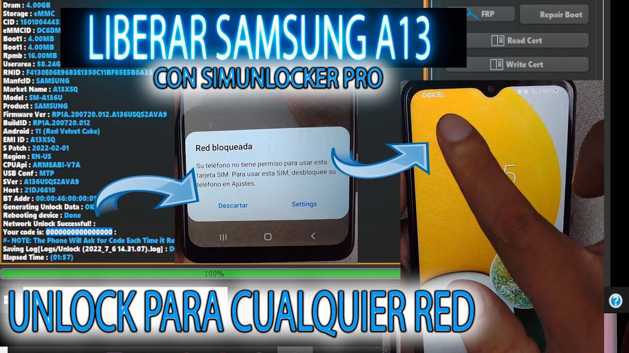 LIBERAR SAMSUNG A13 PARA CUALQUIER COMPAÑIA DESBLOQUEO DE RED FÁCIL CON SIM UNLOCKER PRO UN CLICK