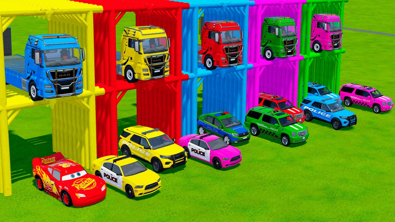 TRANSPORTING ALL POLICE CARS and AMBULANCE EMERGENCY VEHICLES WITH MERCEDES POLICE TRUCKS ! FS22