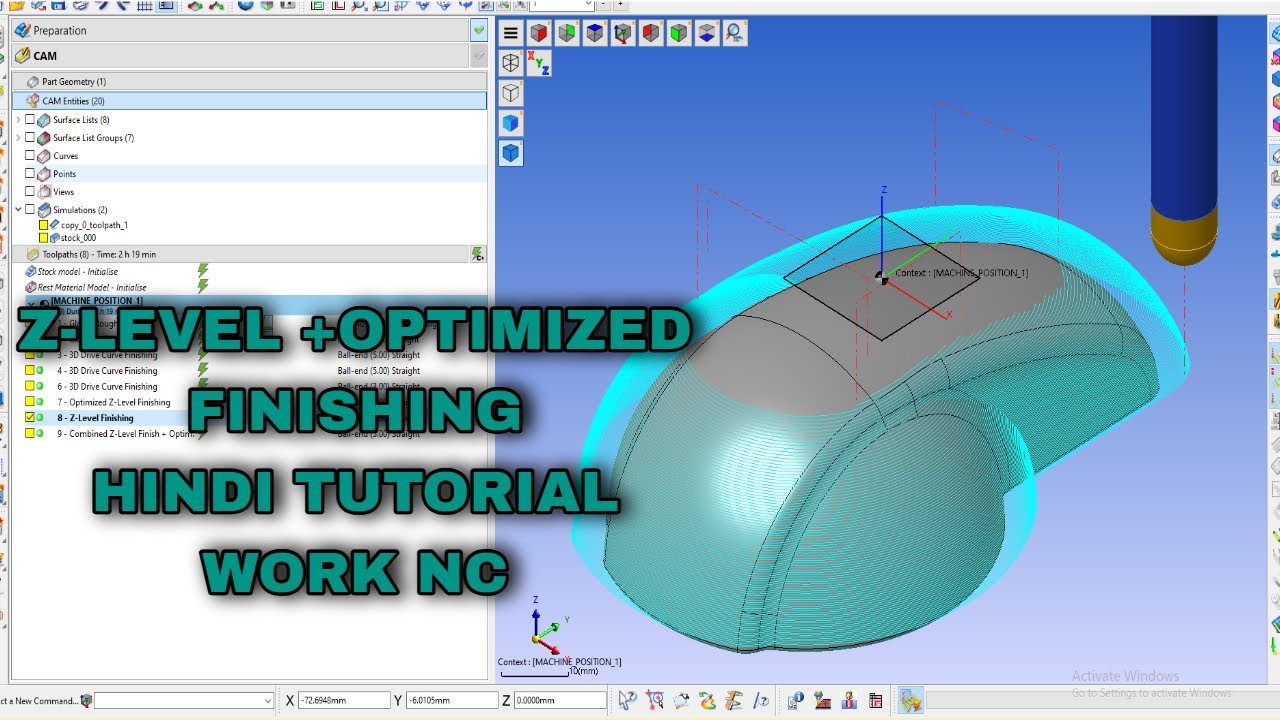 WORK NC TUTORIAL OPTIMIZED & Z-LEVEL FINISHING  HINDI TUTORIAL #solidworks #cadcam #worknc  #vmc