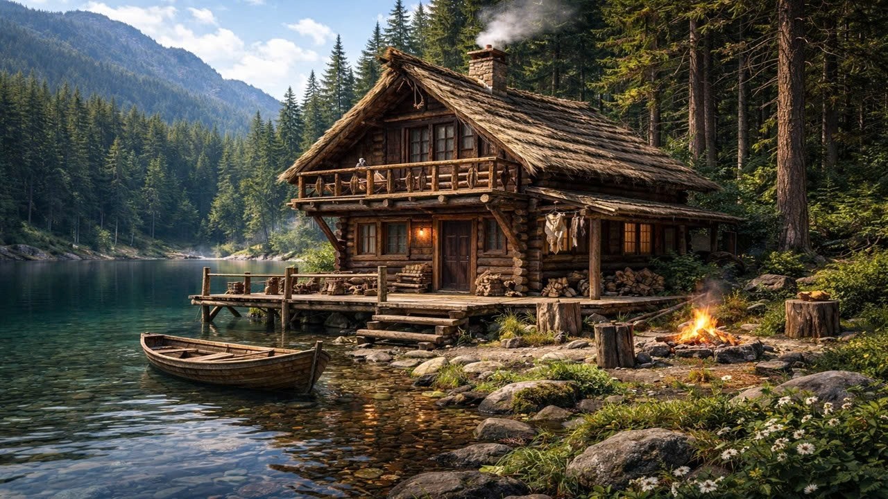 Building a House in the Forest (ASMR) – A Woman Built a Stunning Wooden House by a Lake in the Wild