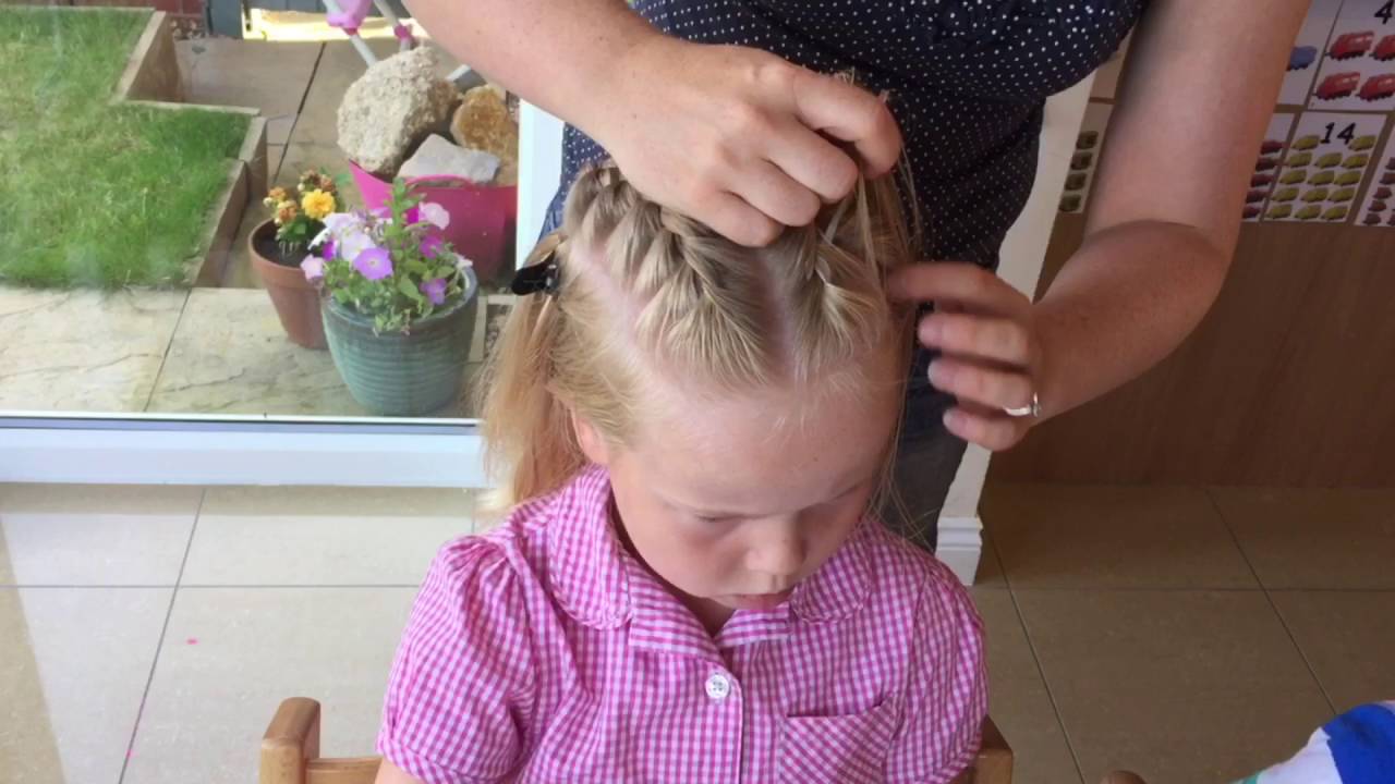 Two French braids into a high messy bun tutorial by Two Little Girls Hairstyles