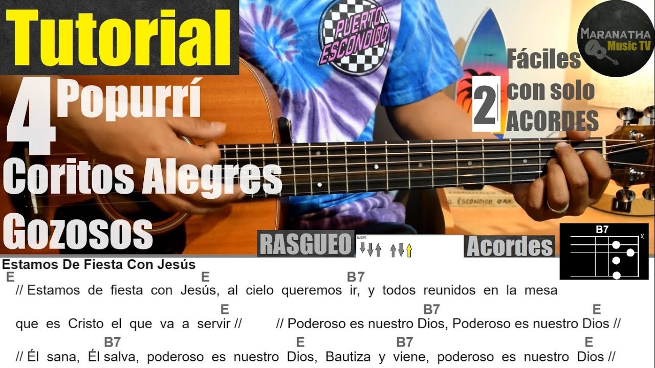 POPURRI de CORITOS ALEGRES Y GOZOSOS | TUTORIAL GUITARRA | CADENA DE COROS | 4 CORITOS CON 2 ACORDES
