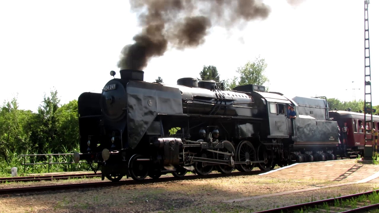 424 247 steam locomotive starts with special train from Révfülöp to Budapest on 29.06.2019.