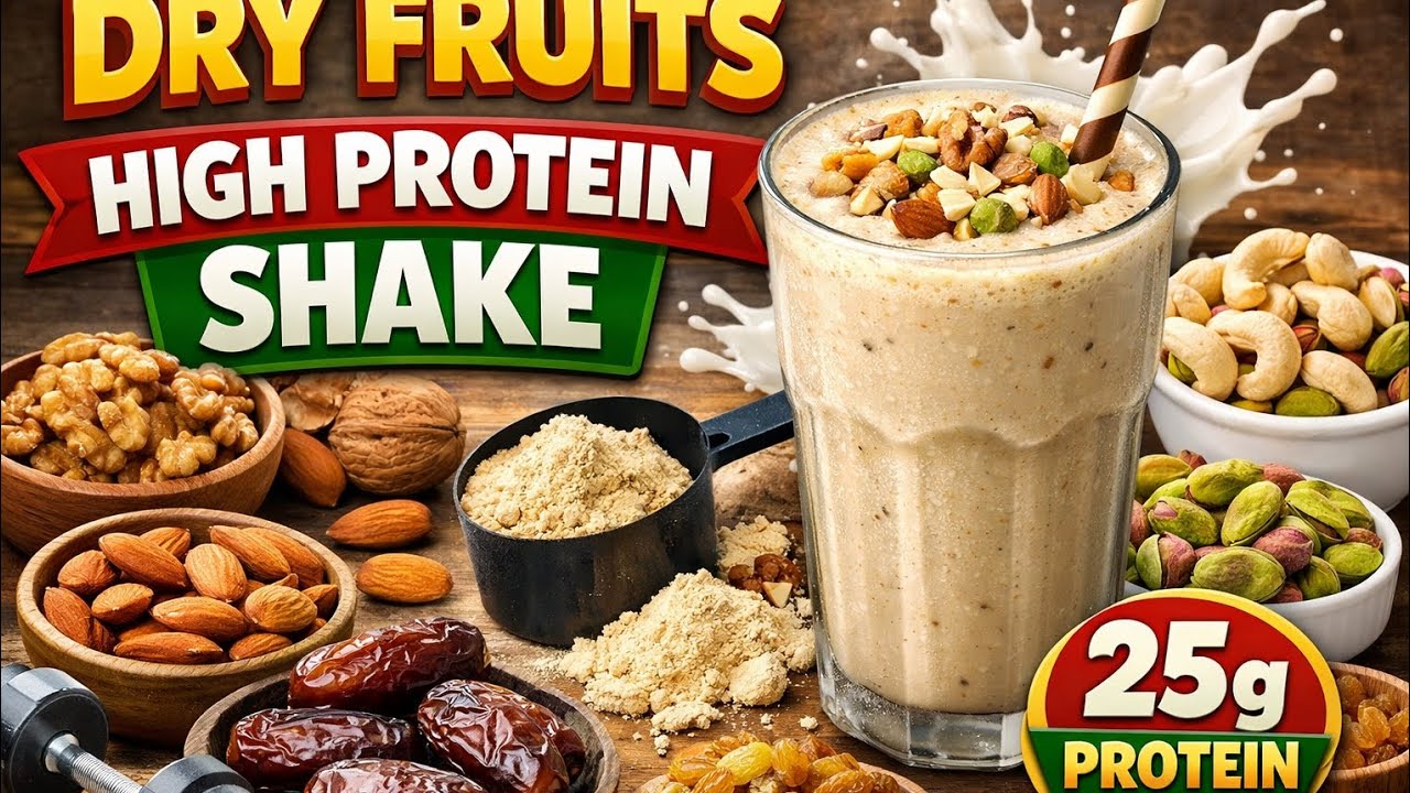 Dry fruits High protein shake 💪#milkshake #dryfruits protein #gym 😋#tasty #healthy #diet recipe 