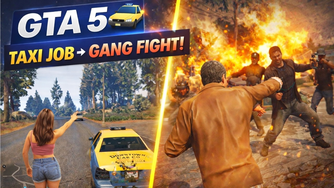 GTA 5 Taxi Job Gameplay 🚖➡️ Gang Area Fight 🔥 | Pickup Drop Turns Into Full Action