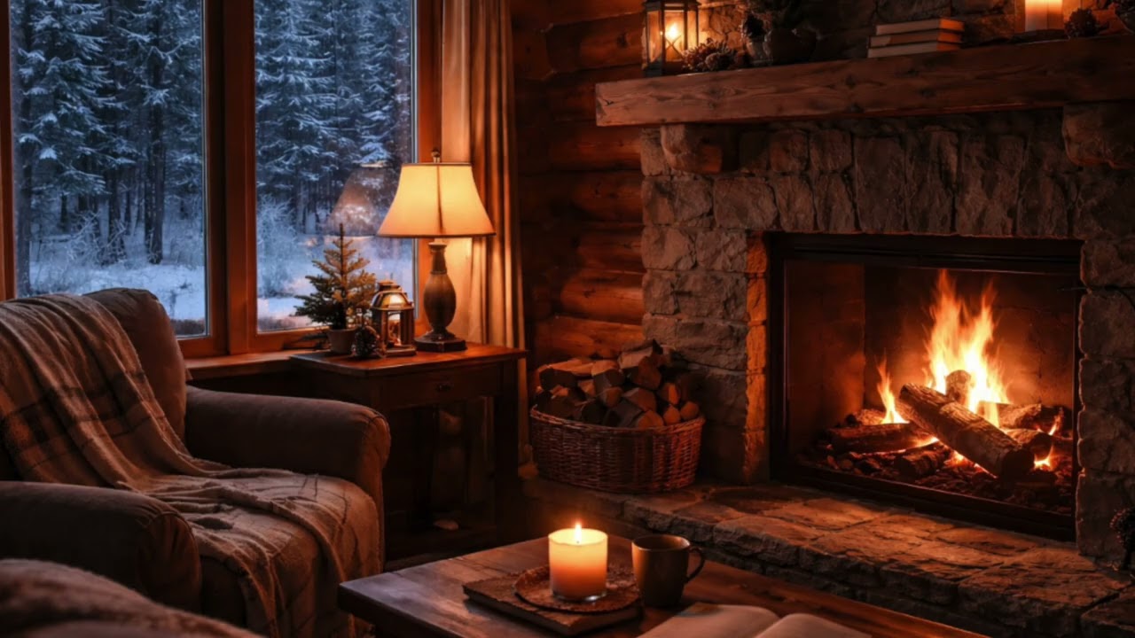 Winter Cabin Glow | Fireplace & Brown Noise Ambience 4 Hours