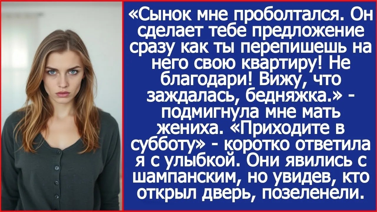 Сынок сделает предложение сразу как ты перепишешь на него свою квартиру  Подмигнула мне мать же