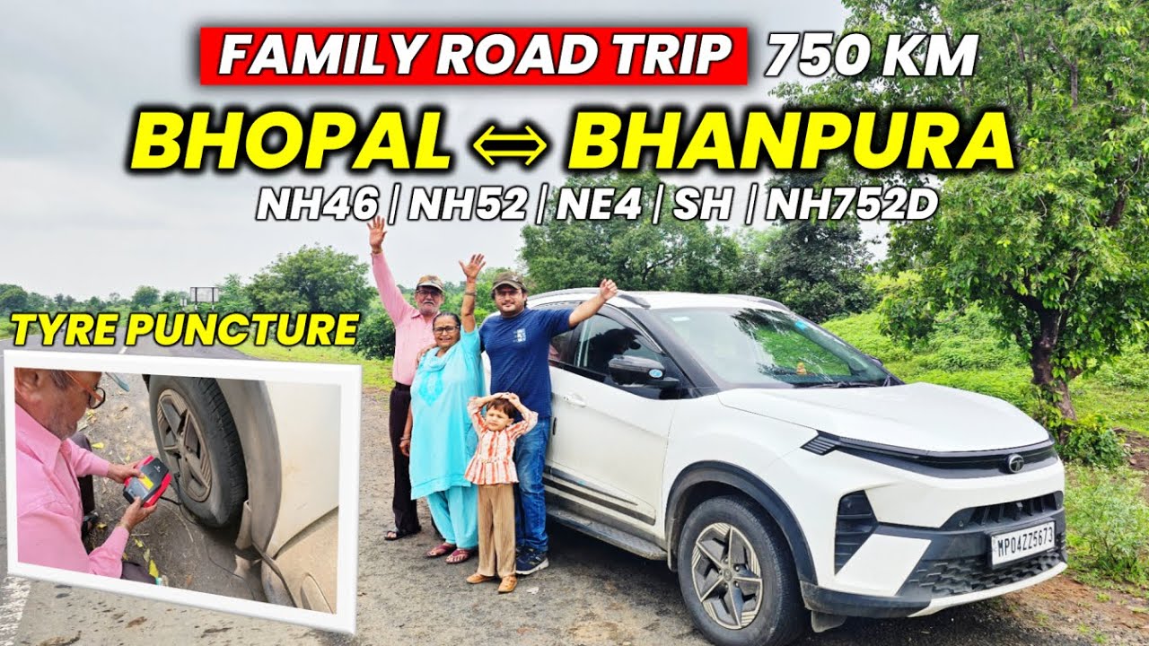 Tata Nexon Facelift Long Drive & Tyre Puncture | 750KM Road Trip from Bhopal to Bhanpura