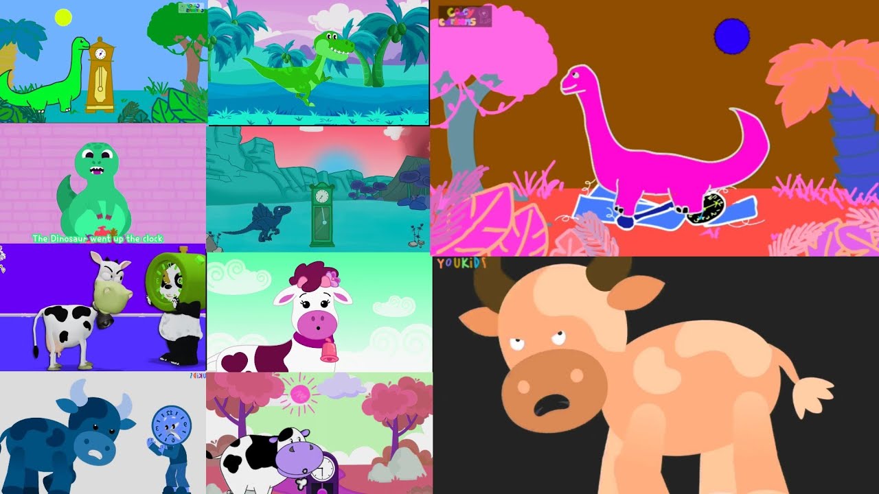 HICKORY DICKORY DOCK💥4 DINO 🦕 VS. 4 COW 🐄✓🎨COLOR INVERSION+HEARTBEAT😱📱💥