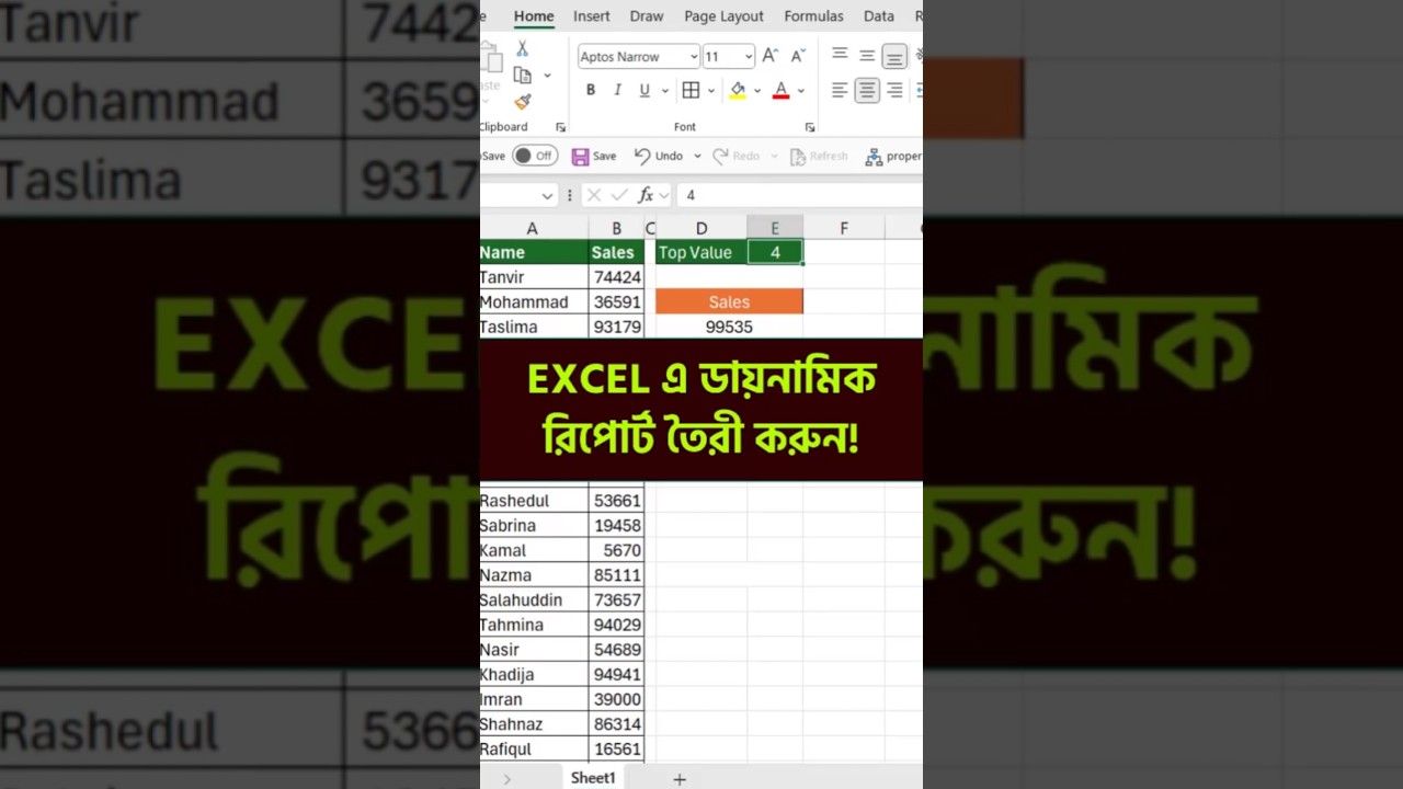 Excel‑এ Top 5/Top 10 Values দেখানোর স্মার্ট উপায়!  