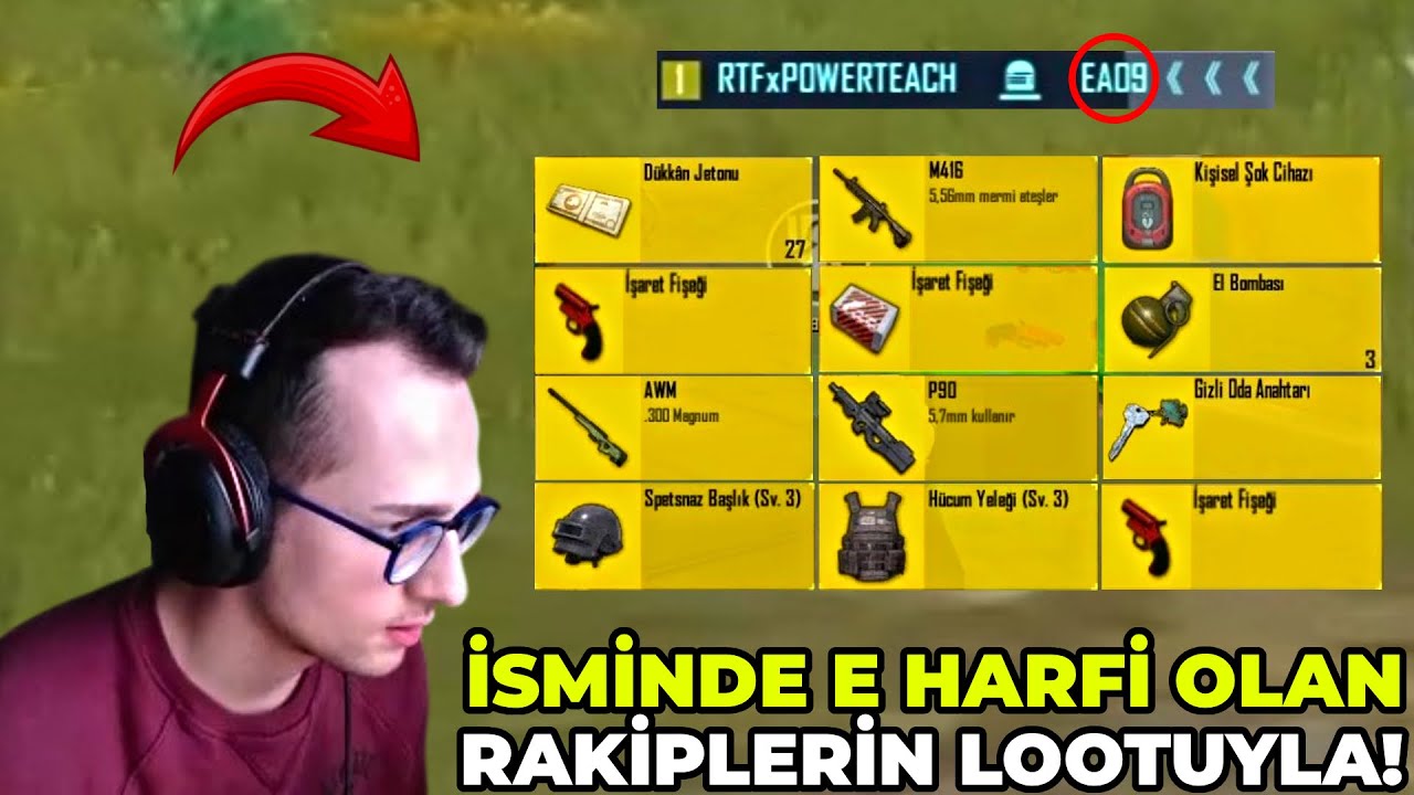 İSMİNDE E HARFİ OLAN RAKİPLERİN LOOTLARIYLA WIN ALMAK ! PUBG MOBILE