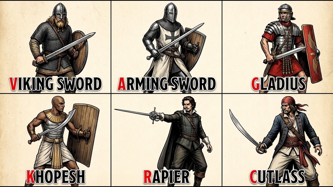 Все преимущества каждого исторического одноручного меча подробно описаны.