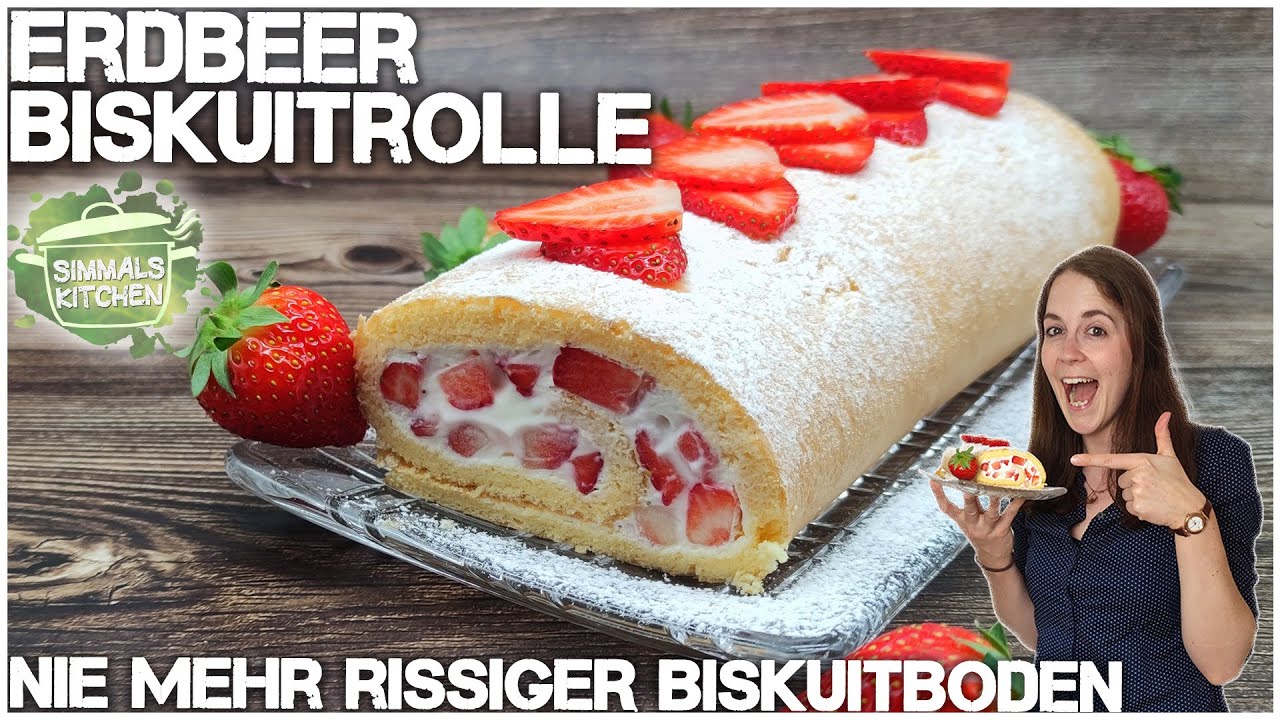 Sommerliche ERDBEER-BISKUITROLLE (nie mehr Risse im Teig)🍓☀️ I Simmals Kitchen