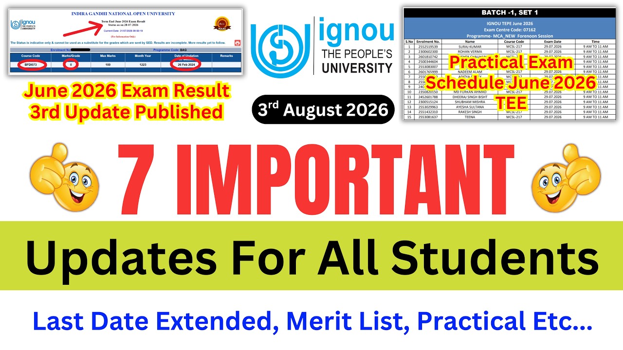 (Breaking News) IGNOU Released 7 Important Updates for all Students on the 3rd August 2026