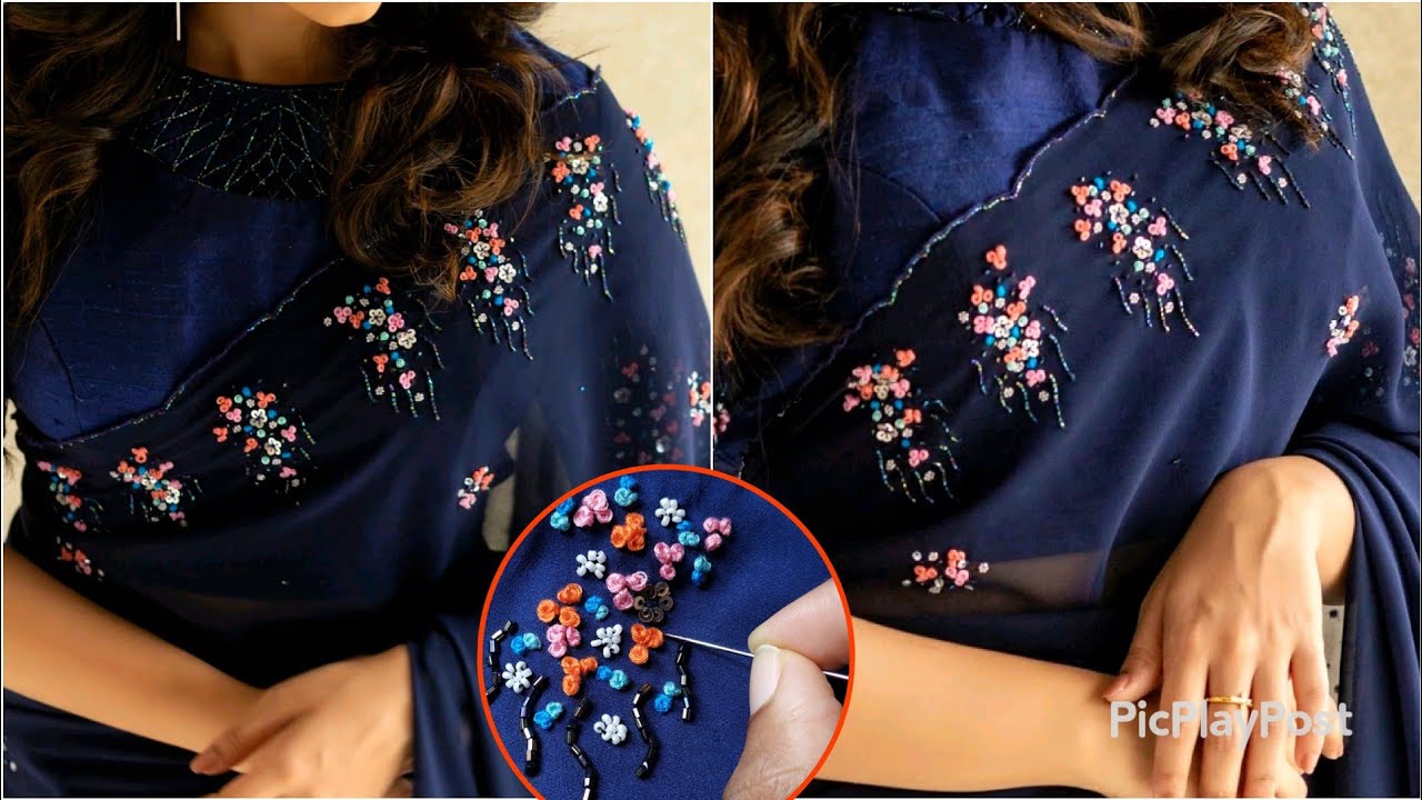 Plain saree/kurti അടിപൊളി ആയി design ചെയ്യാം|Hand embroidery design|passion in fashion